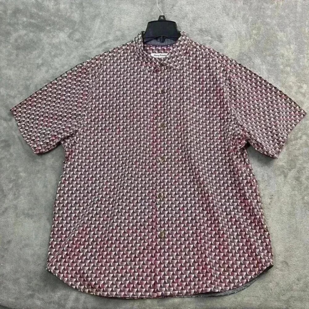 Tommy Bahama Shirt Mens XL Geometric Silk Camp Hawaiian Resort Vacation TB93